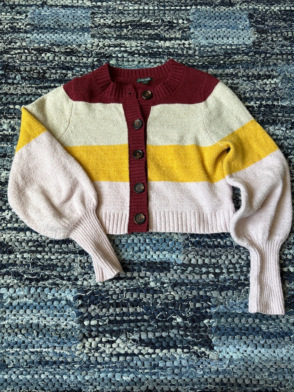 *3/20* Wild Fable Colorblock Thick Crop Cardigan - Burgundy, Yellow & Pink